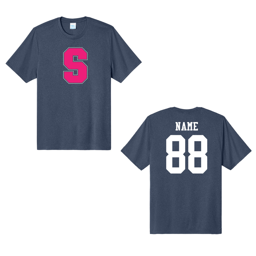 Staples Football Heatherd Performance Tee Logowear Staples Football Navy Tee Pink Logo Adult XS
