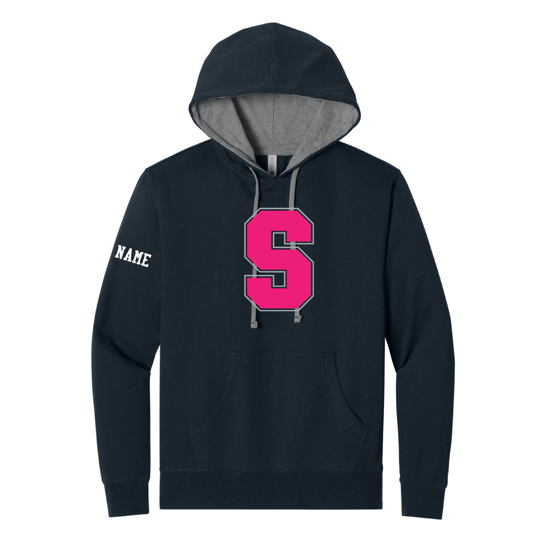Staples Football Laguna Hooded Sweatshirt Logowear Staples Football Navy Hood Pink Logo Adult XS