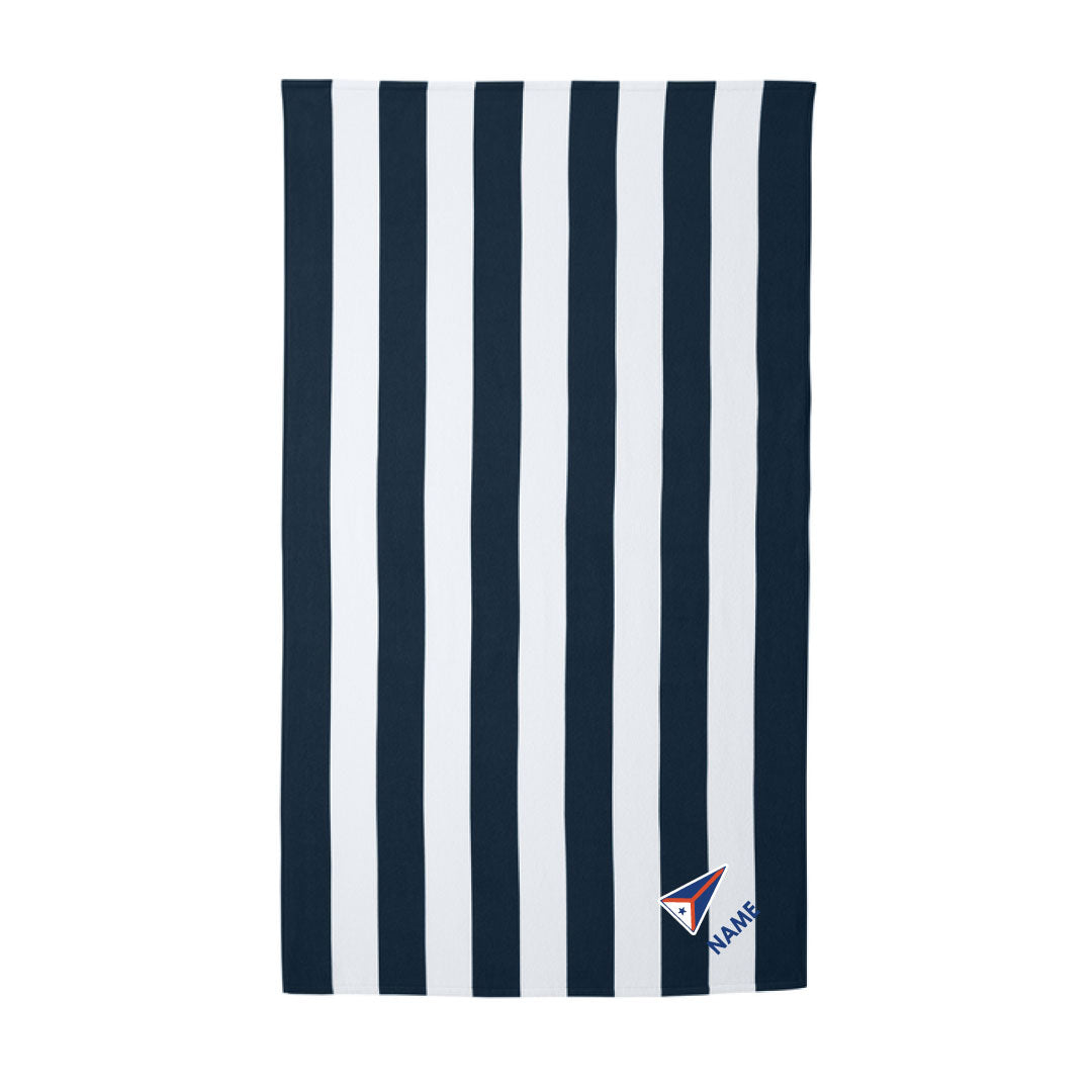 PYC Cabana Stripe Beach Towel Logowear Pequot Yacht Club Navy/White