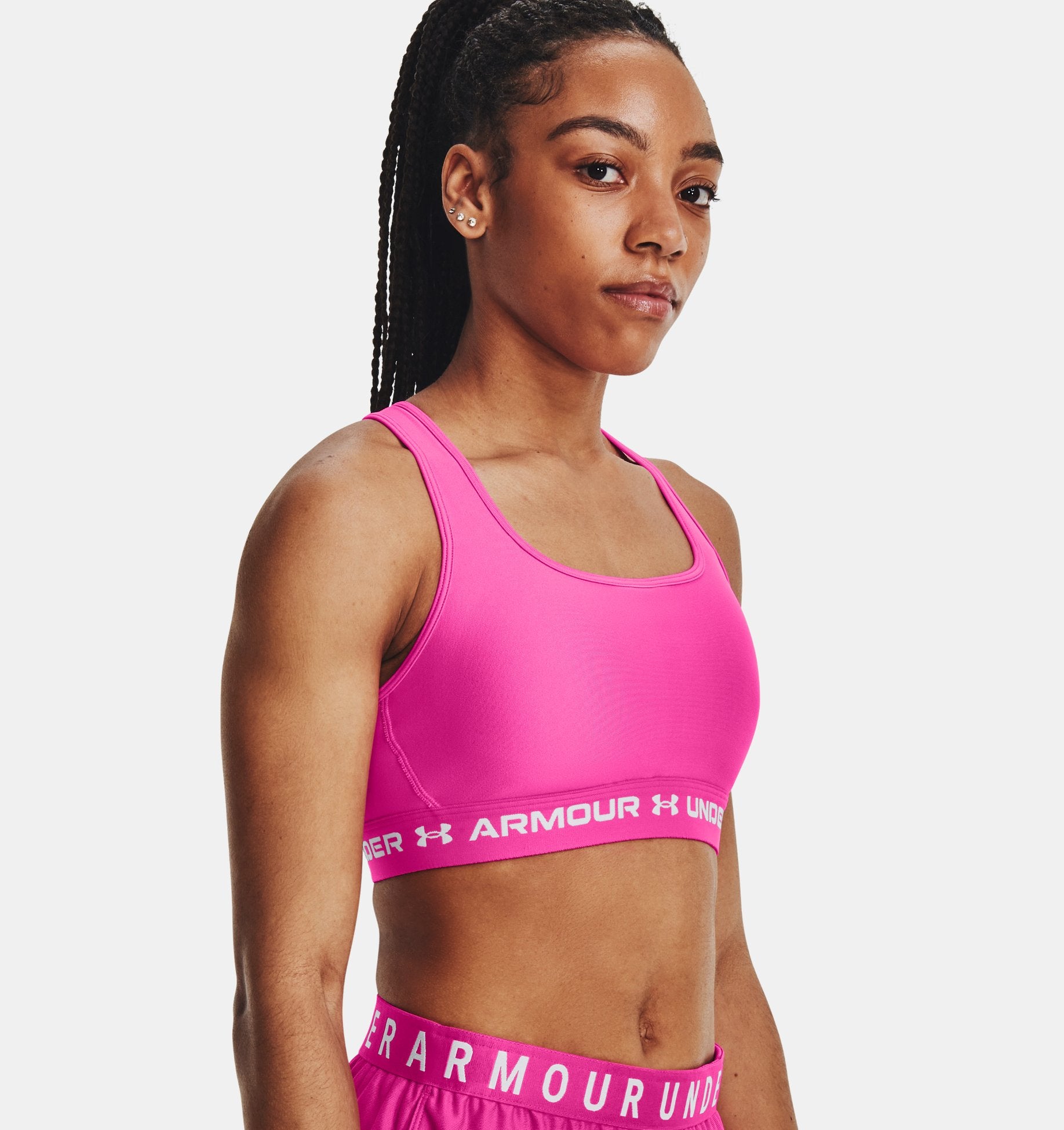 Under Armour Women's Armour Mid Crossback Sports Bra Apparel Under Armour Rebel Pink/White-655 XSmall 