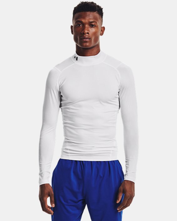 Under Armour Mens Heatgear® Mock Long Sleeve Apparel Under Armour White/Black-100 Small