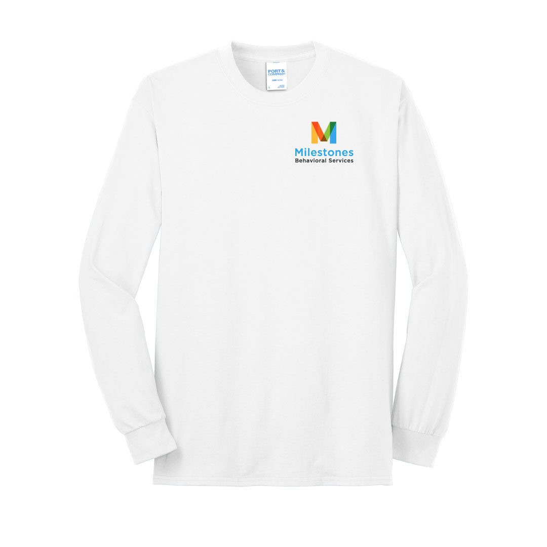 Milestones Cotton Long Sleeve Logowear Milestones Behavioral Services White Mens S