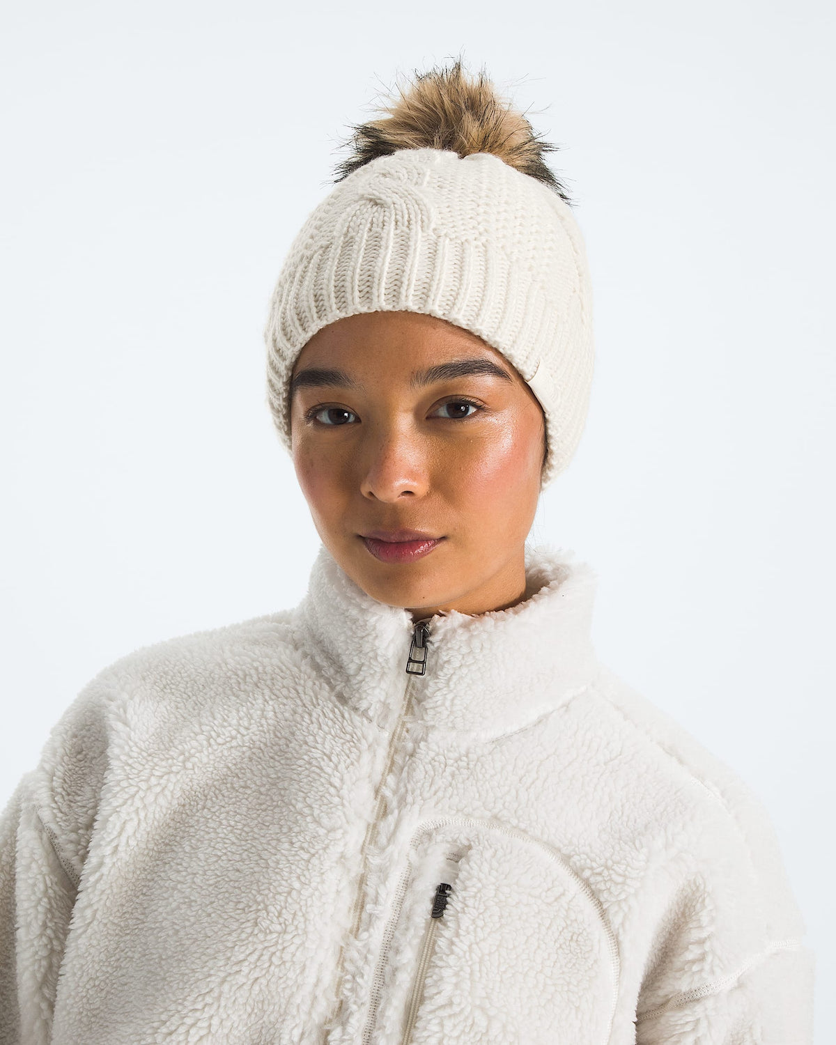 The North Face Women's Oh Mega Fur Pom Lined Beanie Accessories North Face White Dune-QLI
