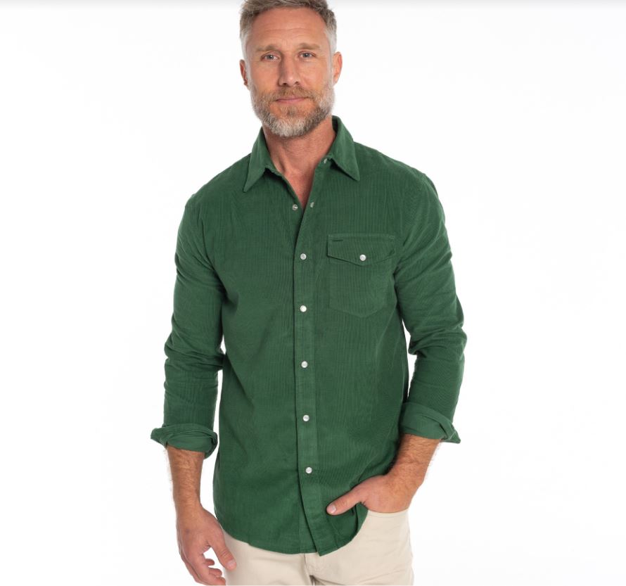 Criquet Men's Long Sleeve Corduroy Pearl Snap Apparel Criquet Emerald Isle Small