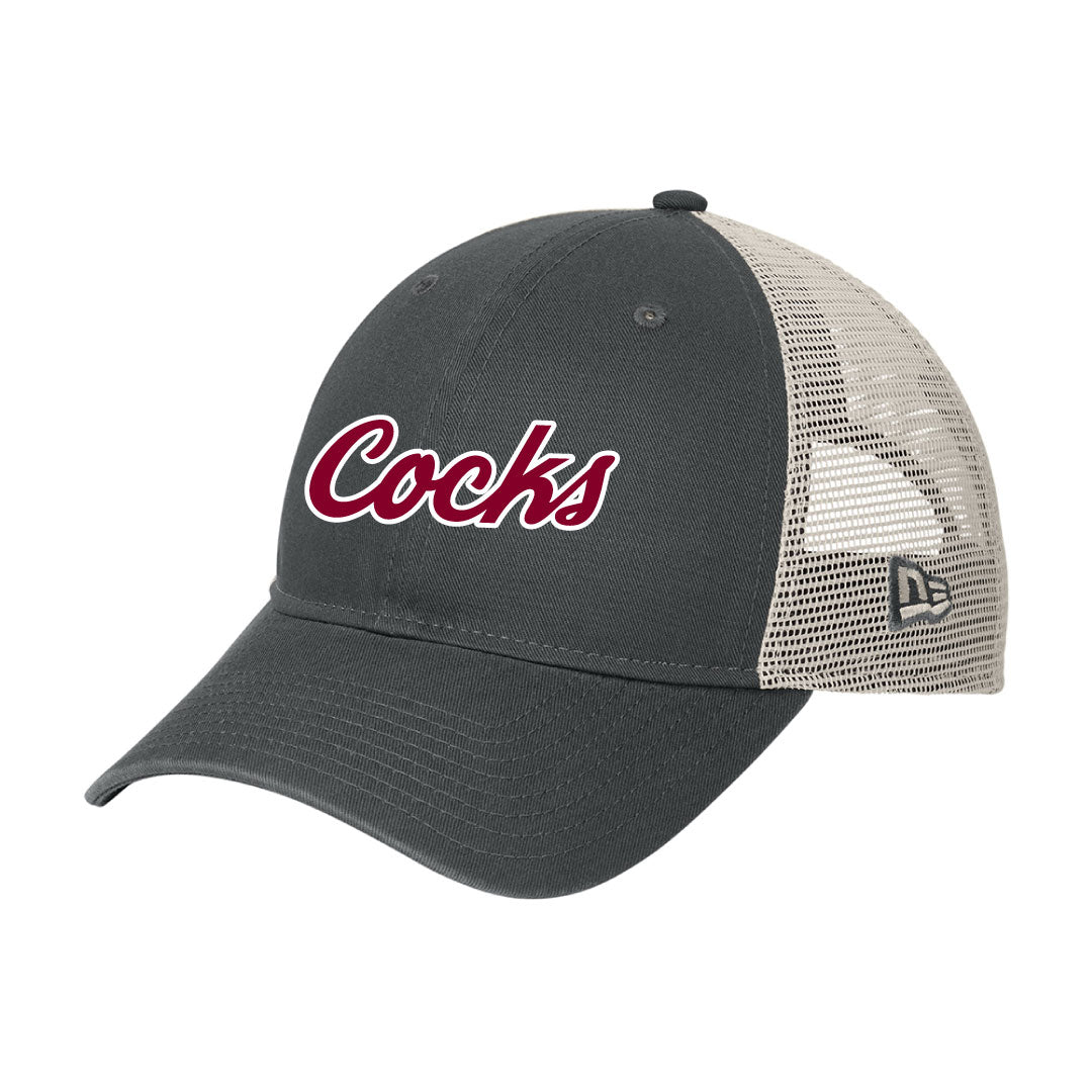USC Rugby New Era® 9TWENTY® Unstructured Mesh Snapback Cap Logowear University of So. Carolina Rugby Red w White Outline Graphite/ Stone Hat