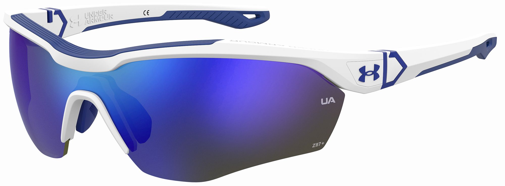 Under Armour Yard Pro Tuned Baseball Sunglasses Accessories Under Armour Matte White/Royal/Tuned Baseball Blue Lense  
