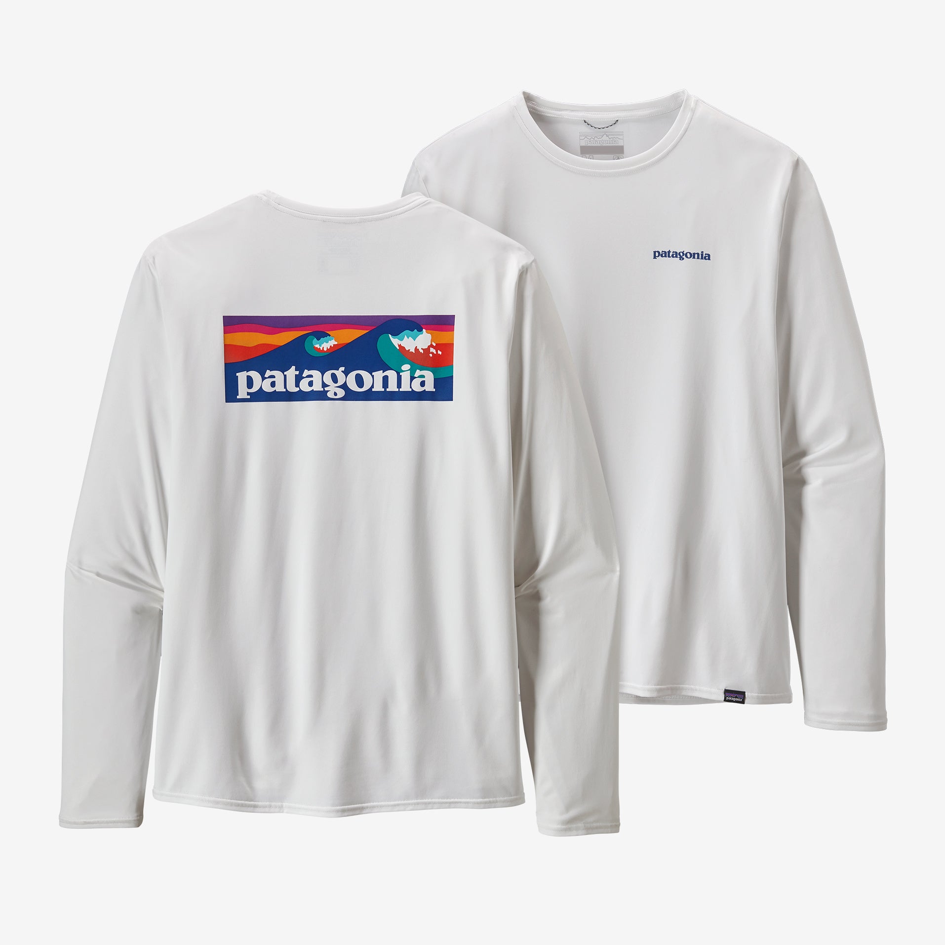 Patagonia Men's Long-Sleeved Capilene Cool Daily Graphic Shirt - Waters Apparel Patagonia Boardshort Logo: White-BOLW Small