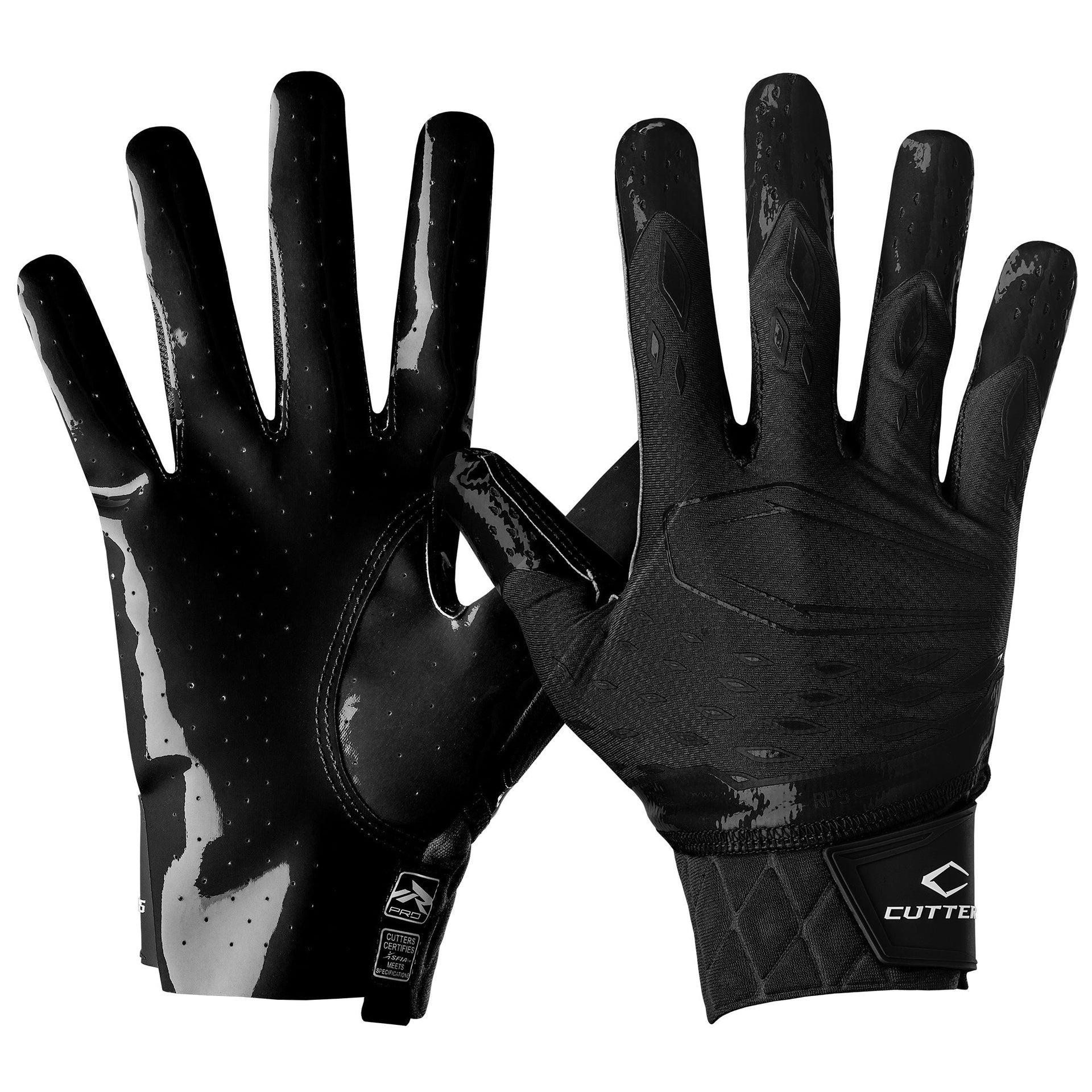 Cutters Rev Pro 5.0 Adult Football Receiver Gloves, Black / XL
