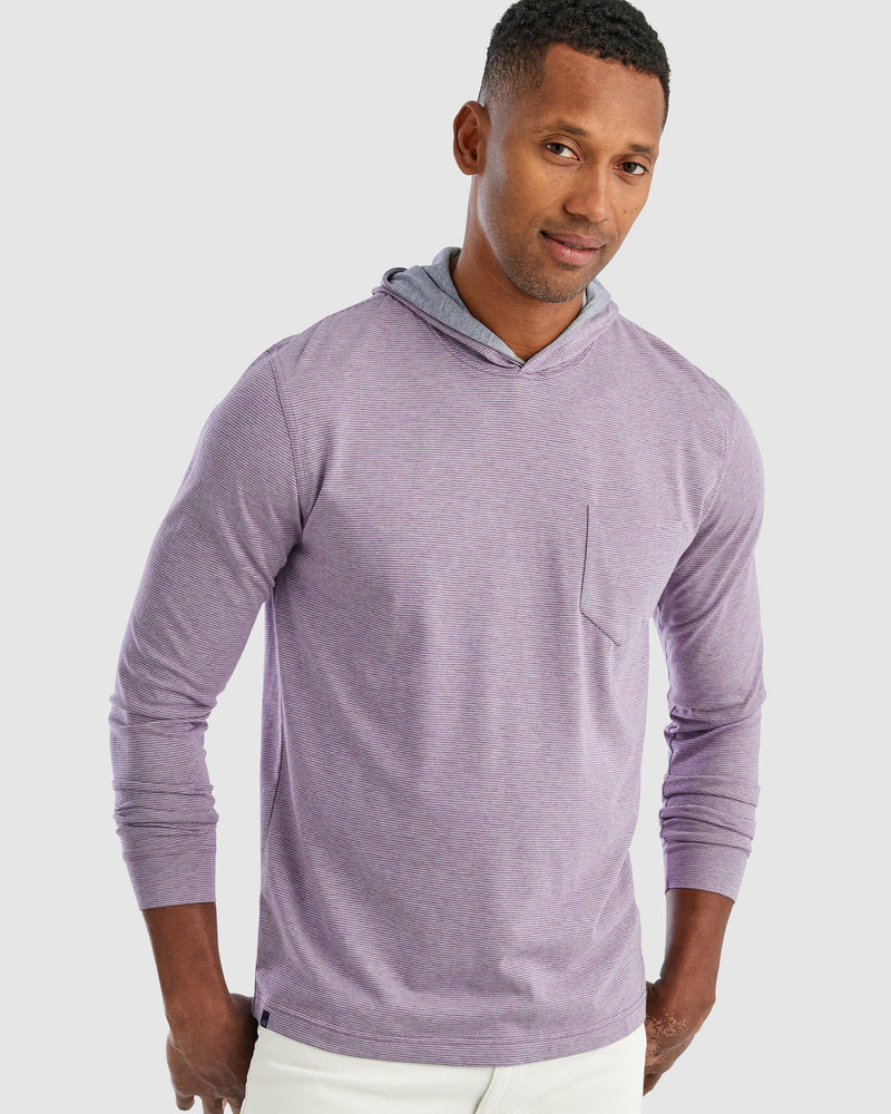 Johnnie-O Men's Gunnar Striped Long Sleeve Hooded T-Shirt Apparel Johnnie-O Pure Purple Small 