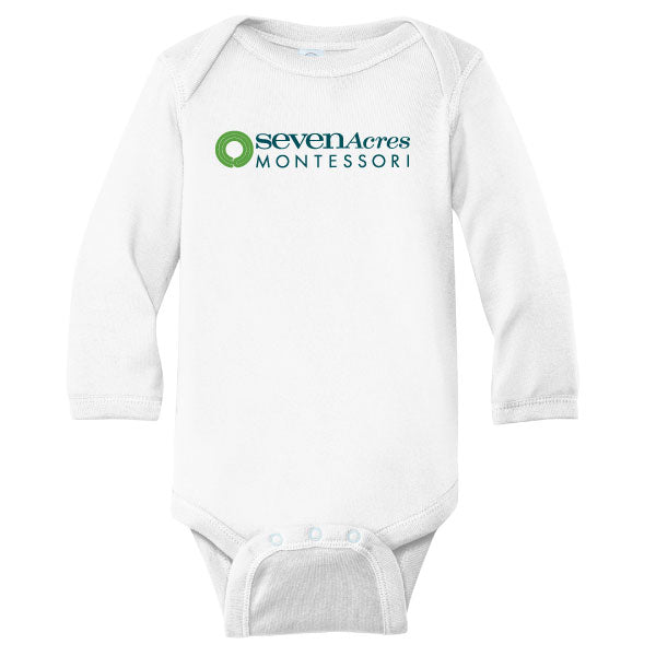 Seven Acres Montessori School Infant Long Sleeve Onesie Logowear Seven Acres Montessori School White 6M 