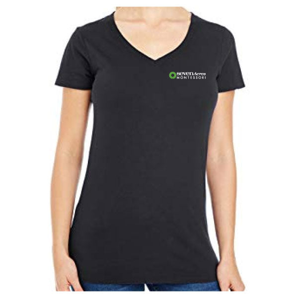 Seven Acres Montessori School V Neck Logowear Seven Acres Montessori School Black Ladies S 