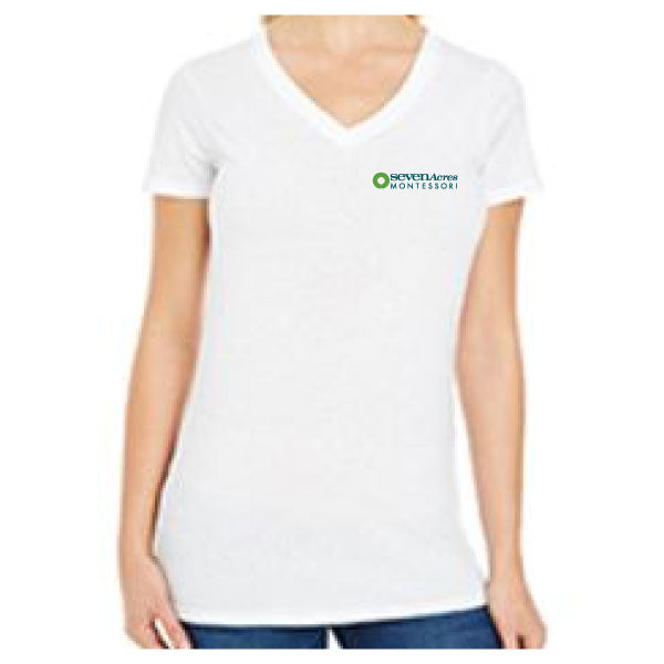 Seven Acres Montessori School V Neck Logowear Seven Acres Montessori School White Ladies S 