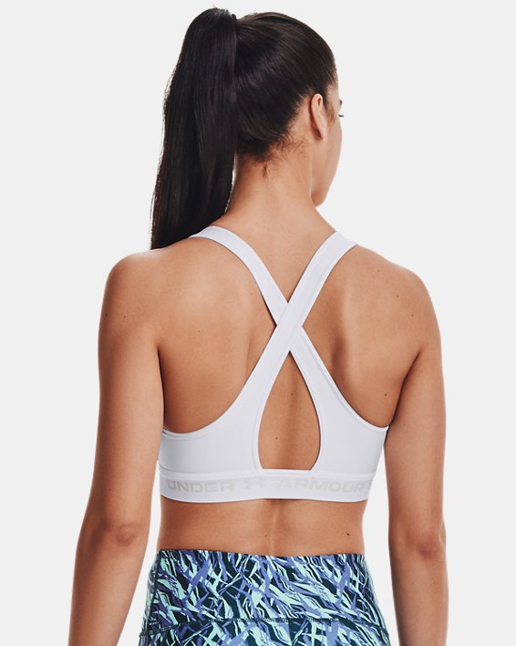 Under Armour Mid Crossback Womens Sports Bra in White-Halo Gray